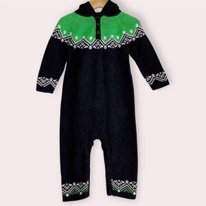 Hanna Andersson one piece winter outfit charcoal grey & green romper 18-24 month